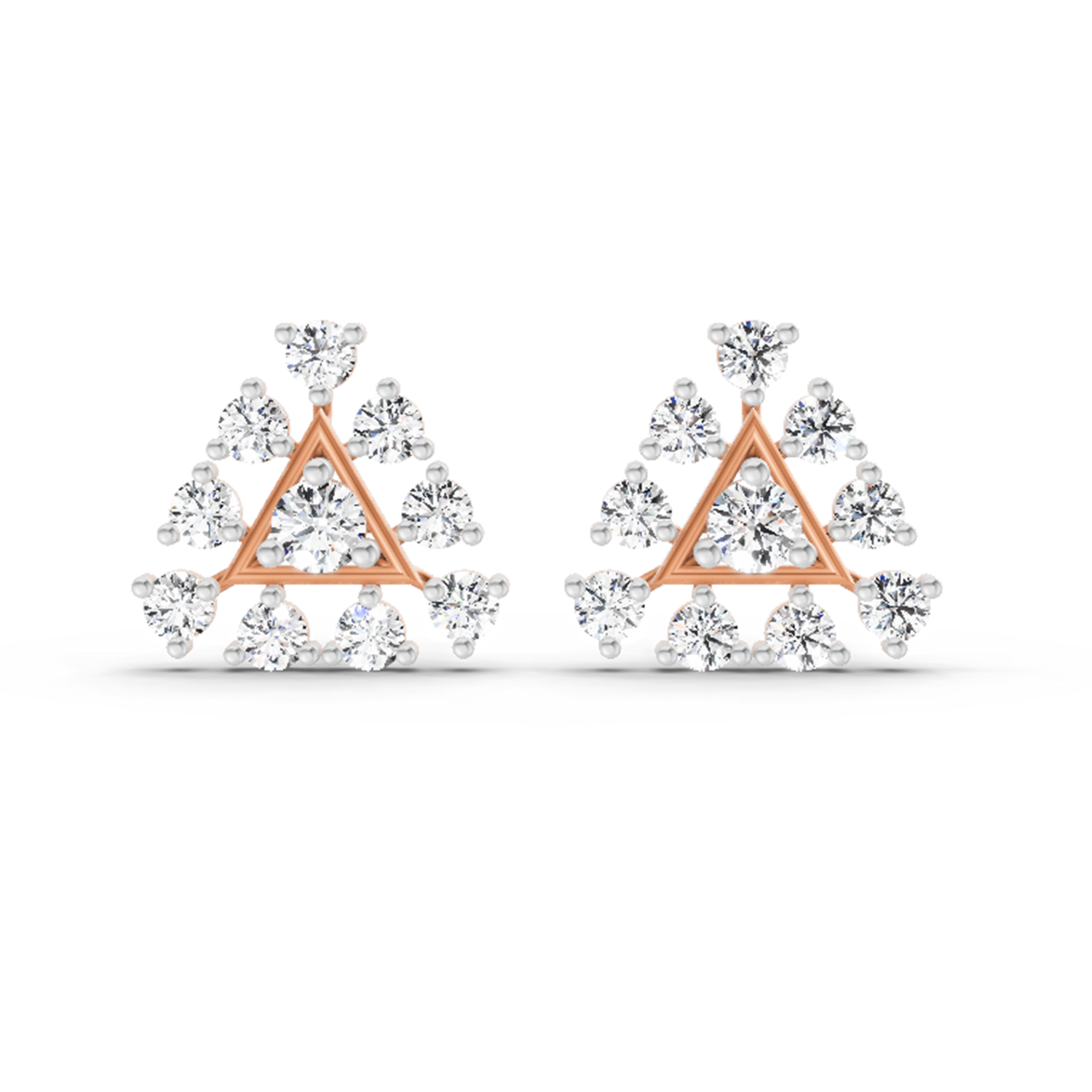 0.91 Ct Round Triangle Stud Earrings | 14K Rose Gold  FG VS Quality Diamonds