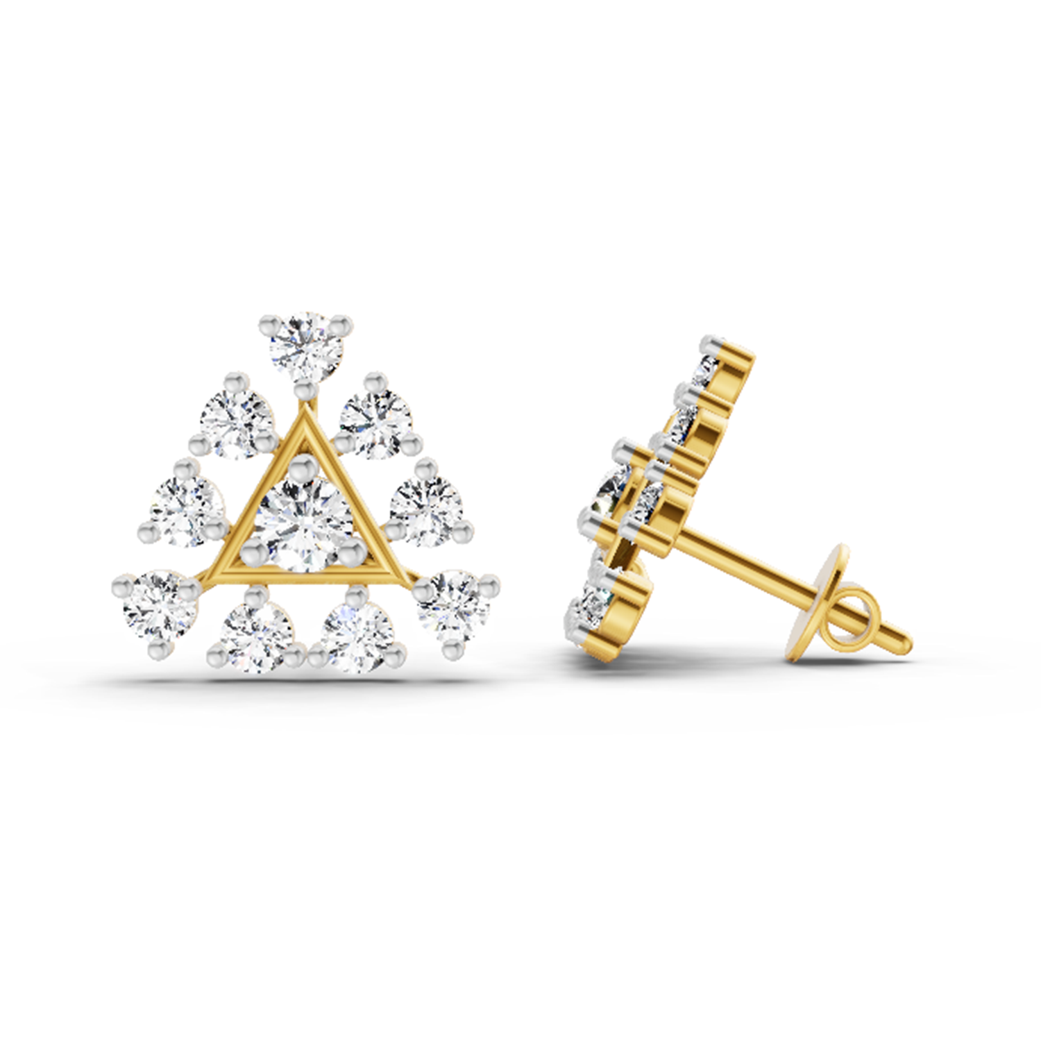 0.91 Ct Round Triangle Stud Earrings | 14K Rose Gold  FG VS Quality Diamonds