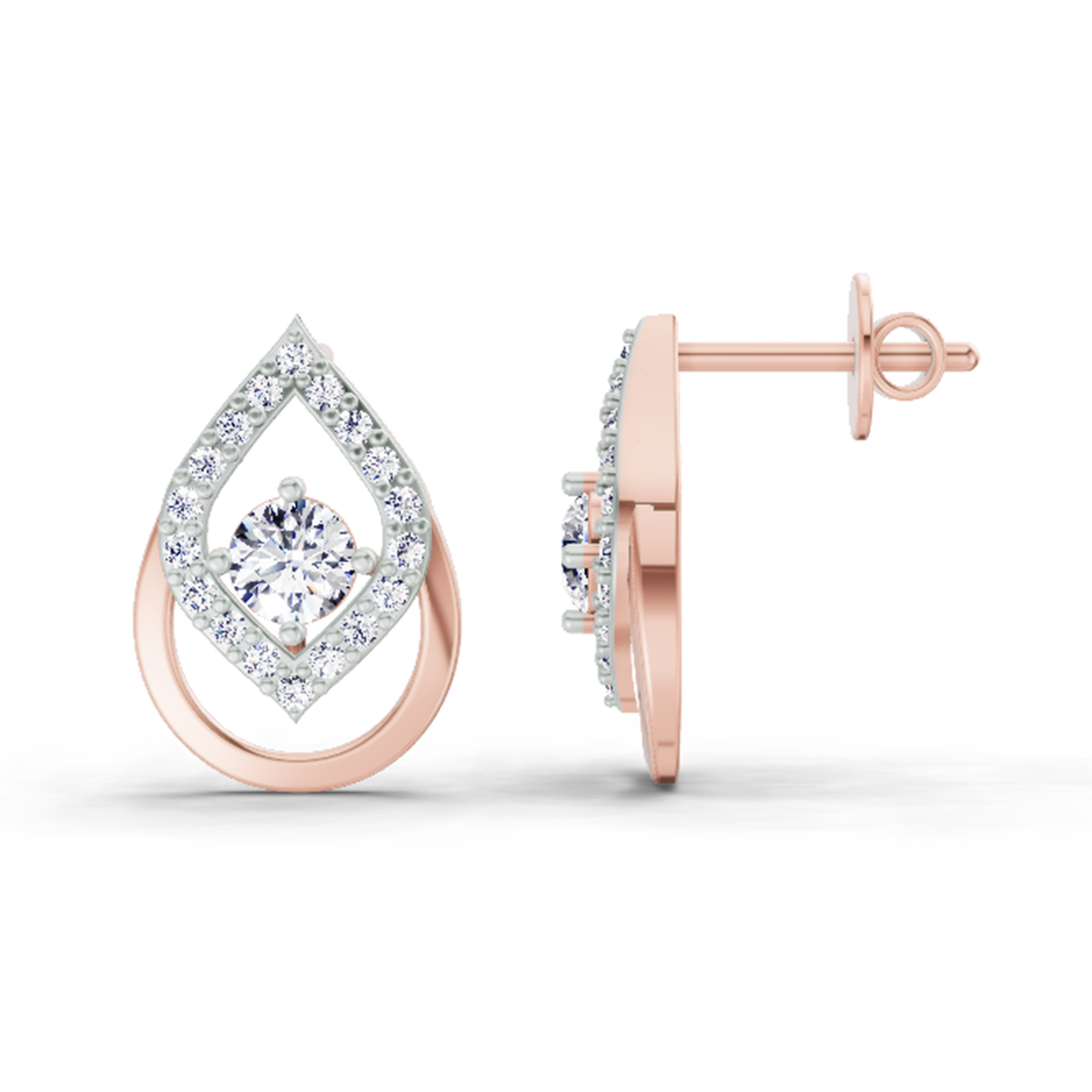 0.70 Ct Pear Halo Stud Earrings | 14K Rose Gold