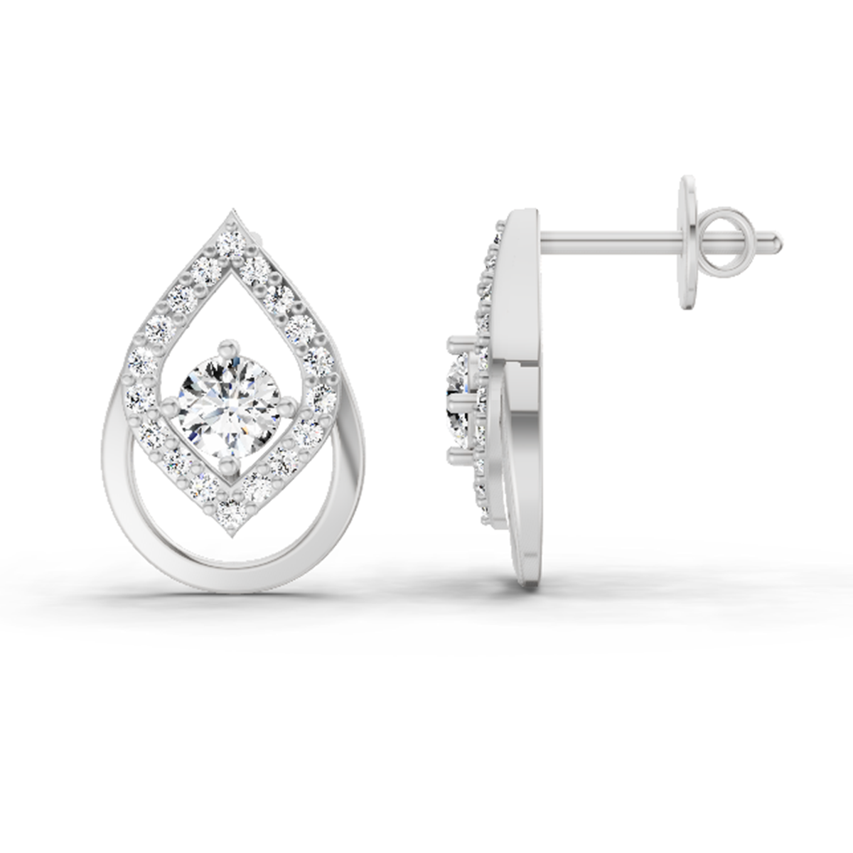 0.70 Ct Pear Halo Stud Earrings | 14K White Gold