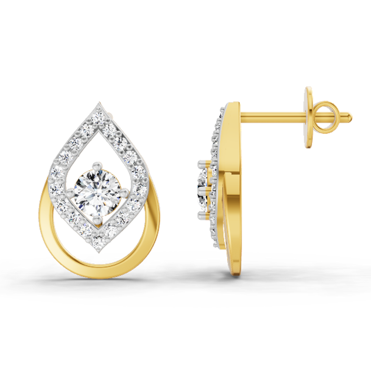 0.70 Ct Pear Halo Stud Earrings | 14K Yellow Gold