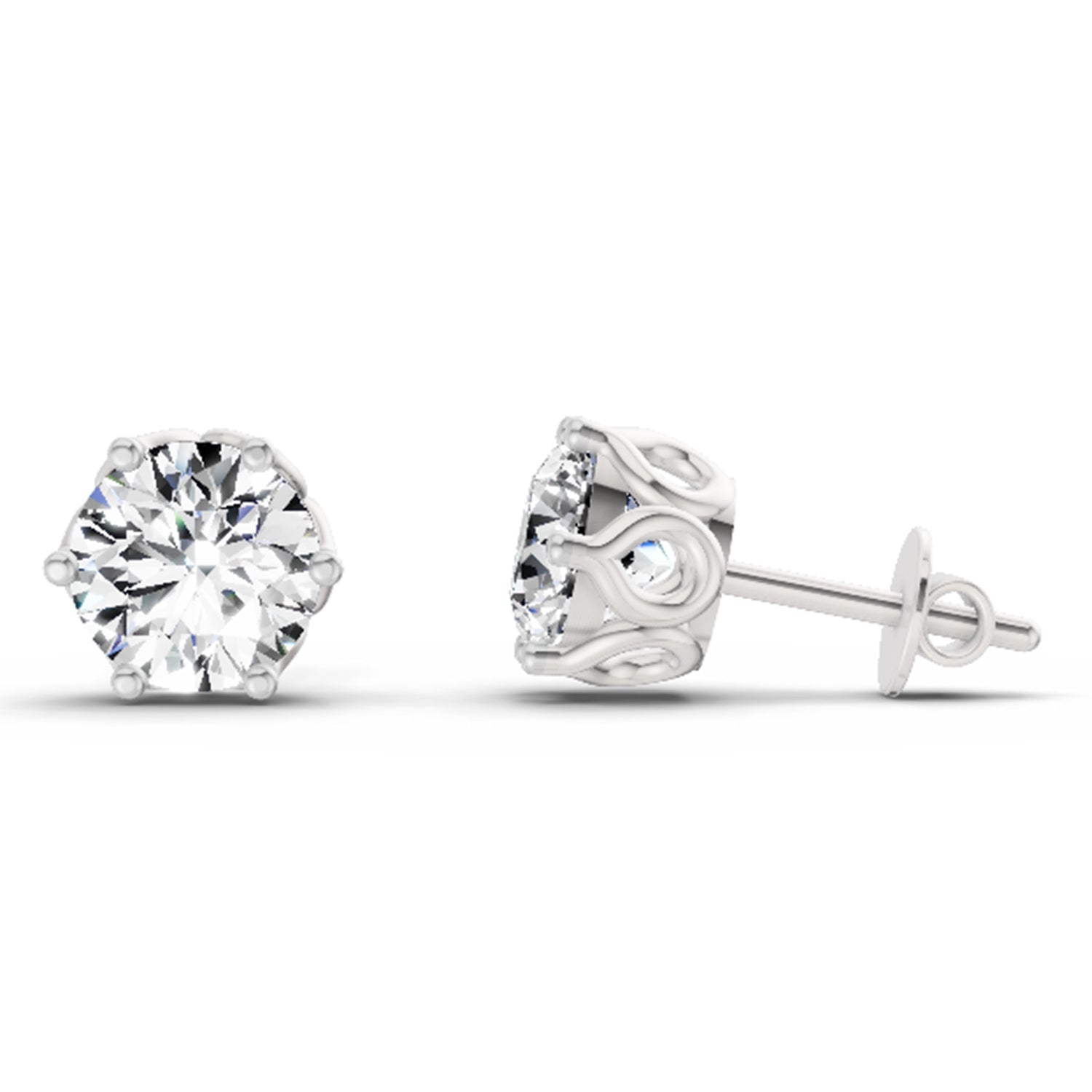 2.28 Ct Round Shape 6 Prong Solitaire Diamond Stud Earrings | 14K White Gold