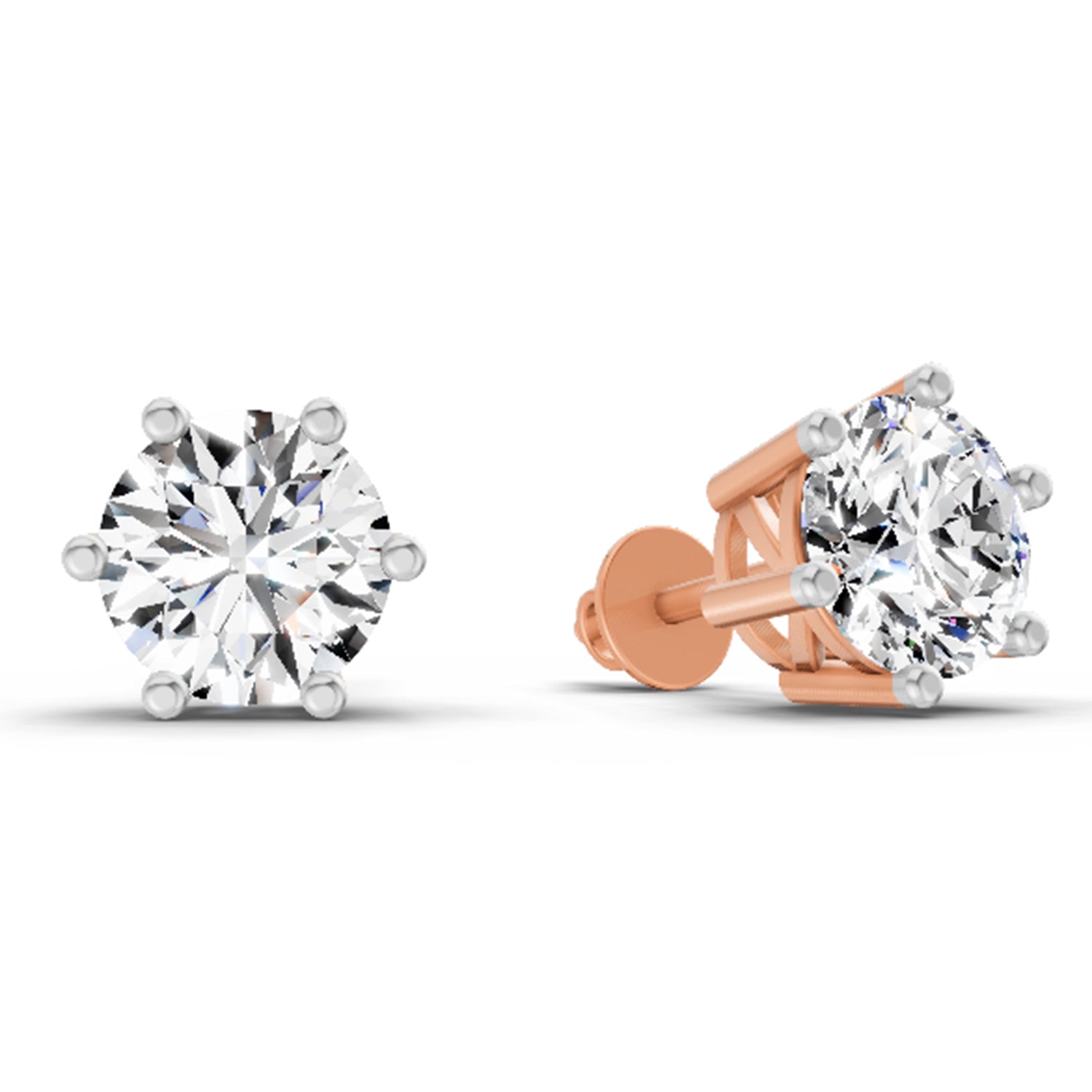 2.39 Ct Round Shape 6 Prong Solitaire Diamond Stud Earrings | 14K Rose Gold