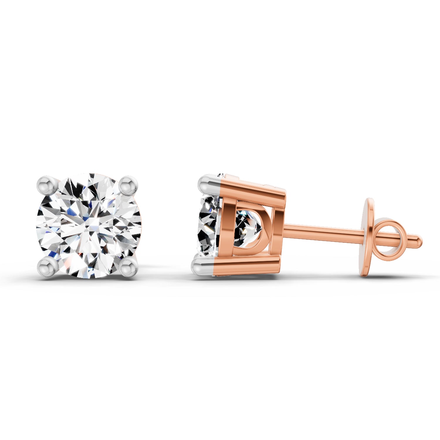 2.39 Ct Round Shape 4 Prong Solitaire Diamond Stud Earrings | 14K Rose Gold