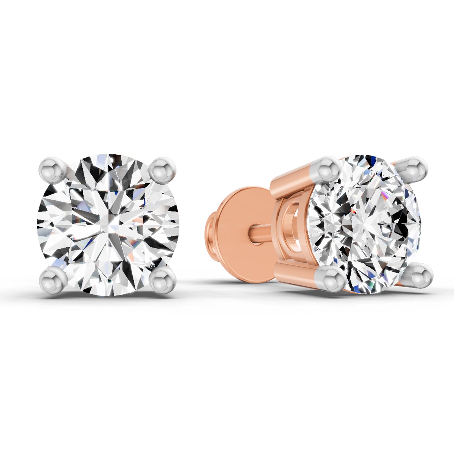 2.39 Ct Round Shape 4 Prong Solitaire Diamond Stud Earrings | 14K Rose Gold