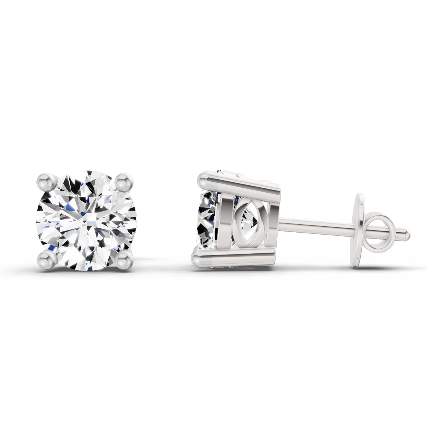 2.46 Ct Round Shape 4 Prong Solitaire Diamond Stud Earrings | 14K White Gold
