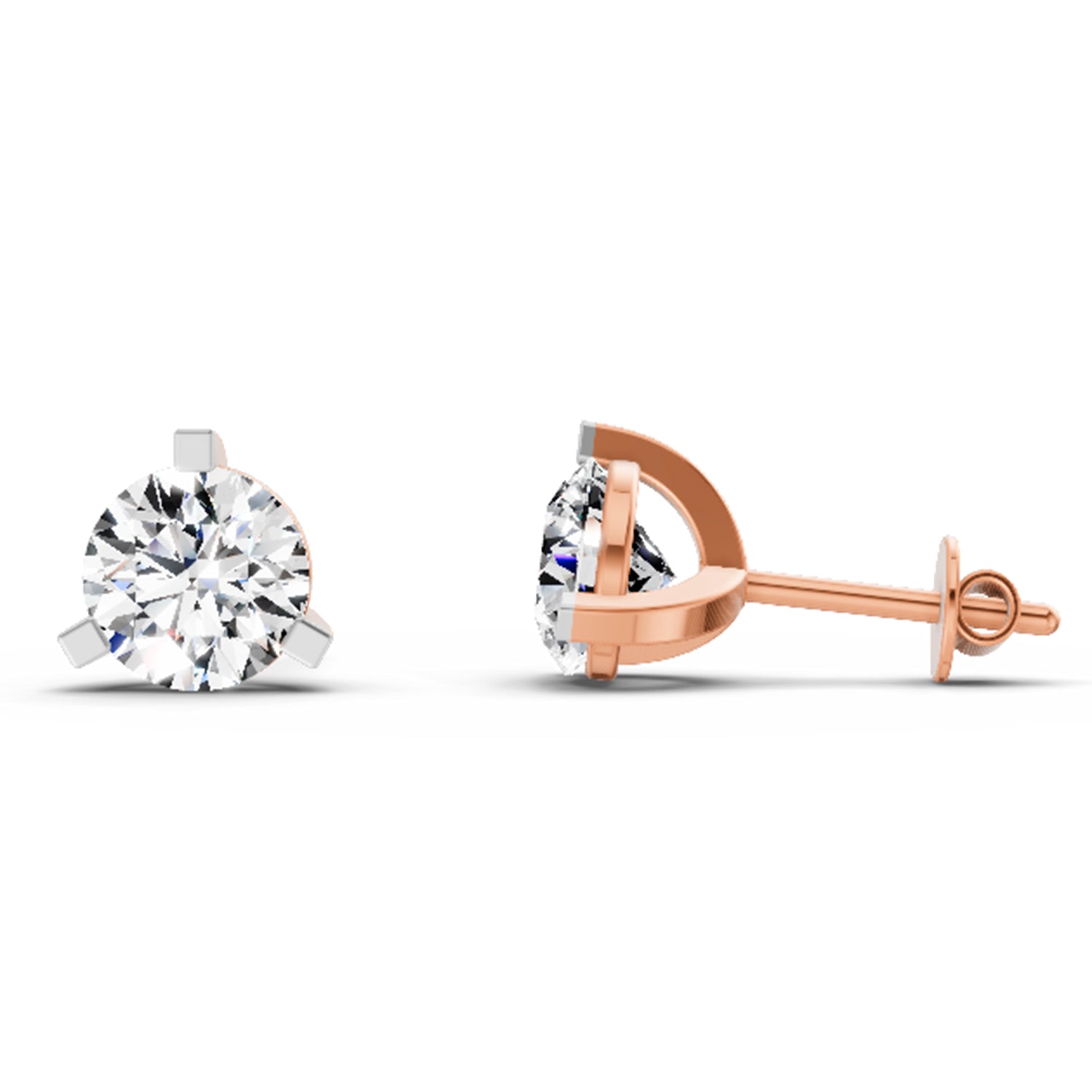 2.28 Ct Round Shape 3 Prong Solitaire Diamond Stud Earrings | 14K Rose Gold