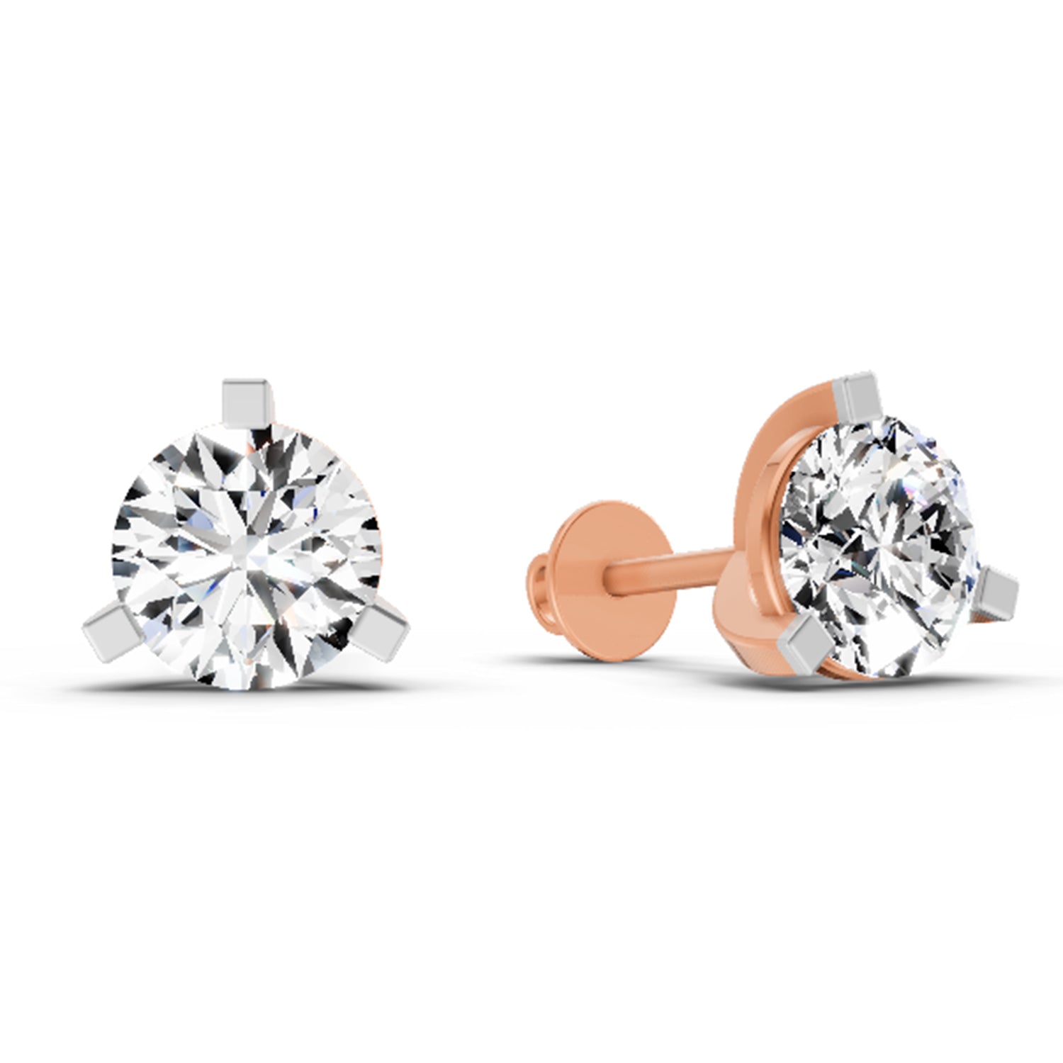 2.28 Ct Round Shape 3 Prong Solitaire Diamond Stud Earrings | 14K Rose Gold