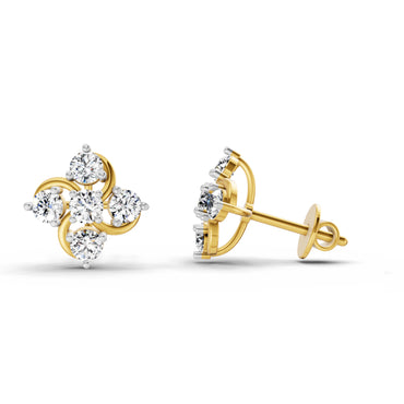 0.69 Ct Round Flower Stud Earrings | 14K Yellow Gold