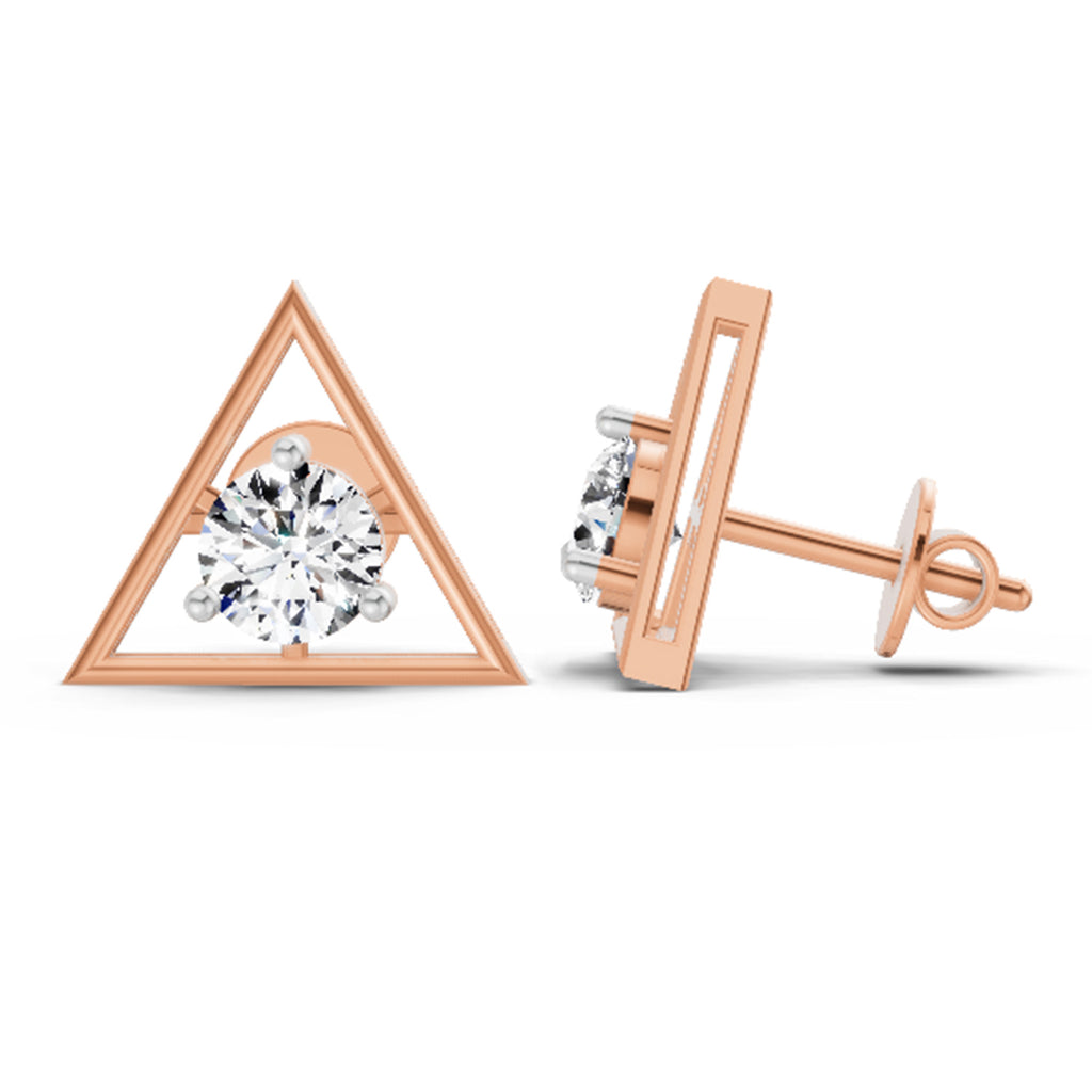 0.67 Ct  Round Shape Diamond Solitaire Stud Earrings | 14K Rose Gold
