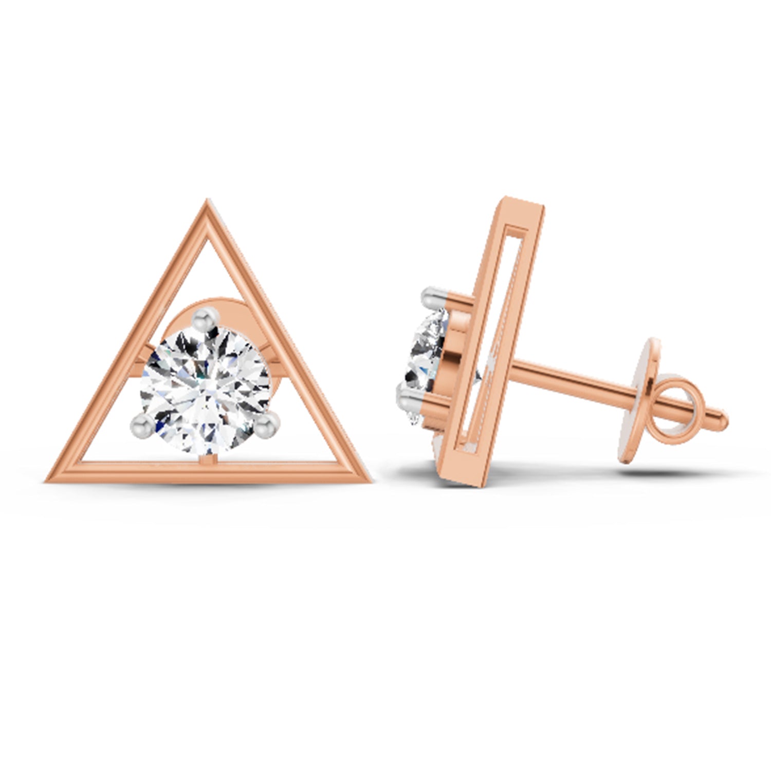 0.67 Ct  Round Shape Diamond Solitaire Stud Earrings | 14K Rose Gold