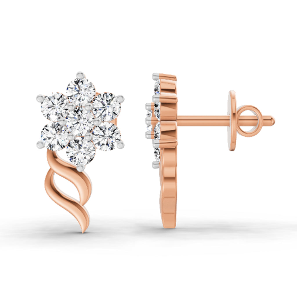 0.97 Ct  Round Shape Diamond Floral Stud Earrings | 14K Rose Gold