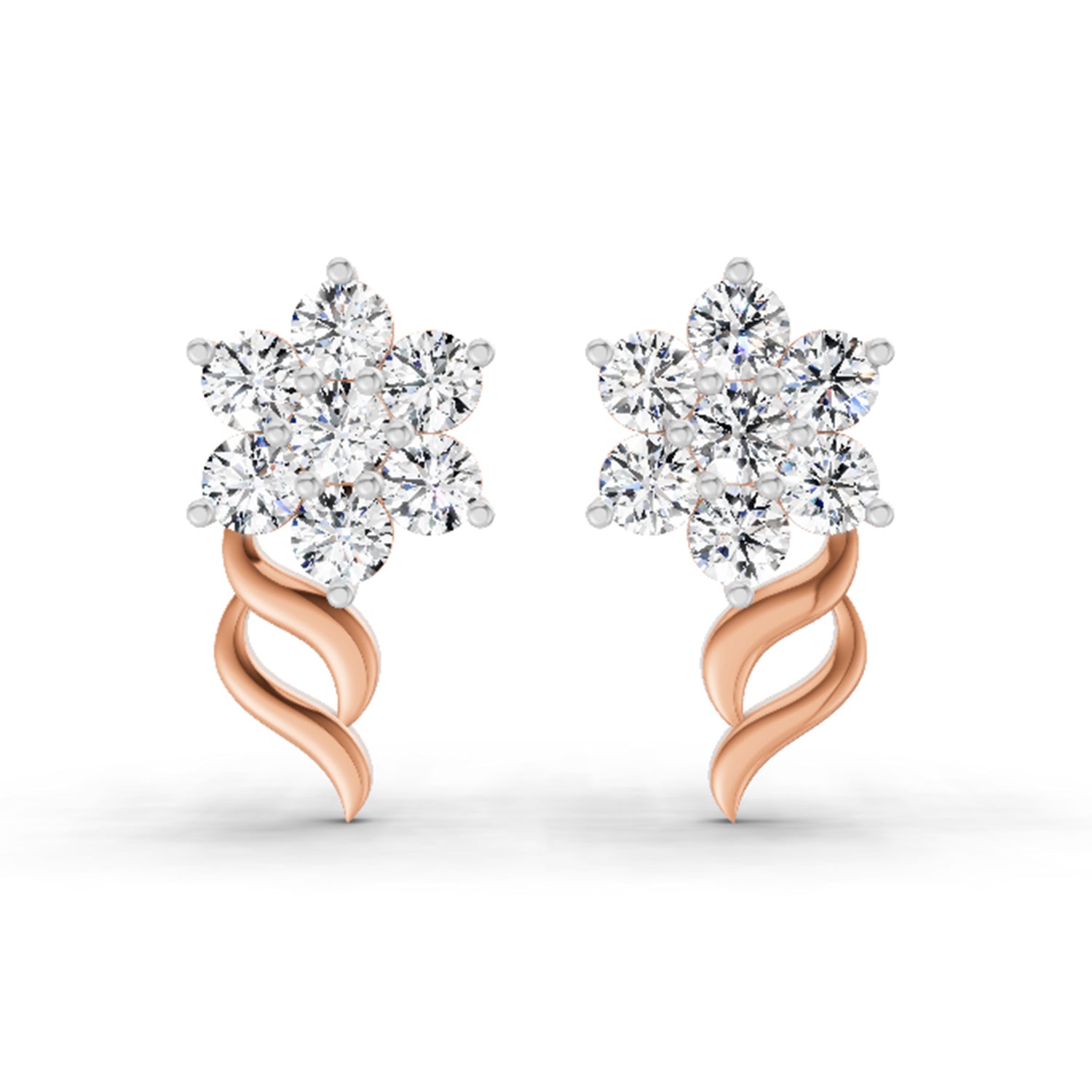 0.97 Ct  Round Shape Diamond Floral Stud Earrings | 14K Rose Gold