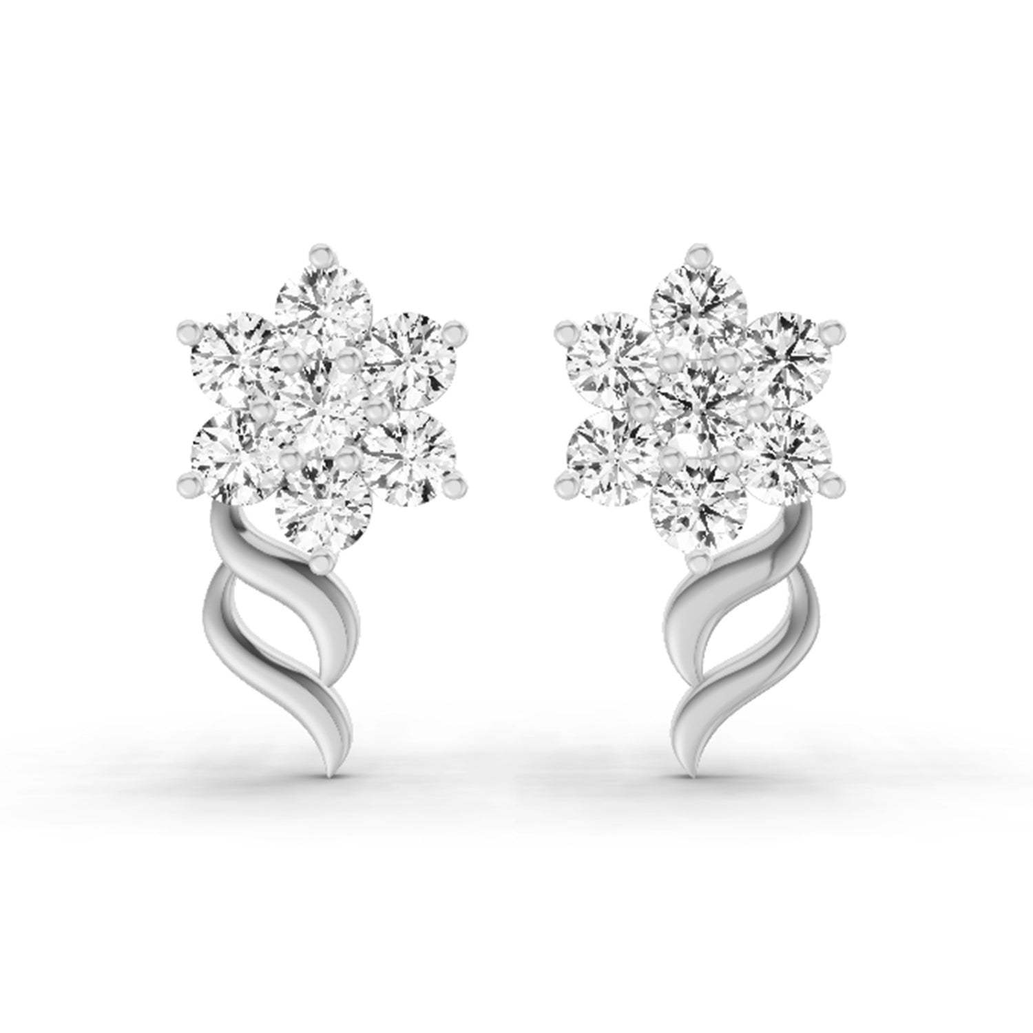 0.97 Ct  Round Shape Diamond Floral Stud Earrings | 14K Rose Gold