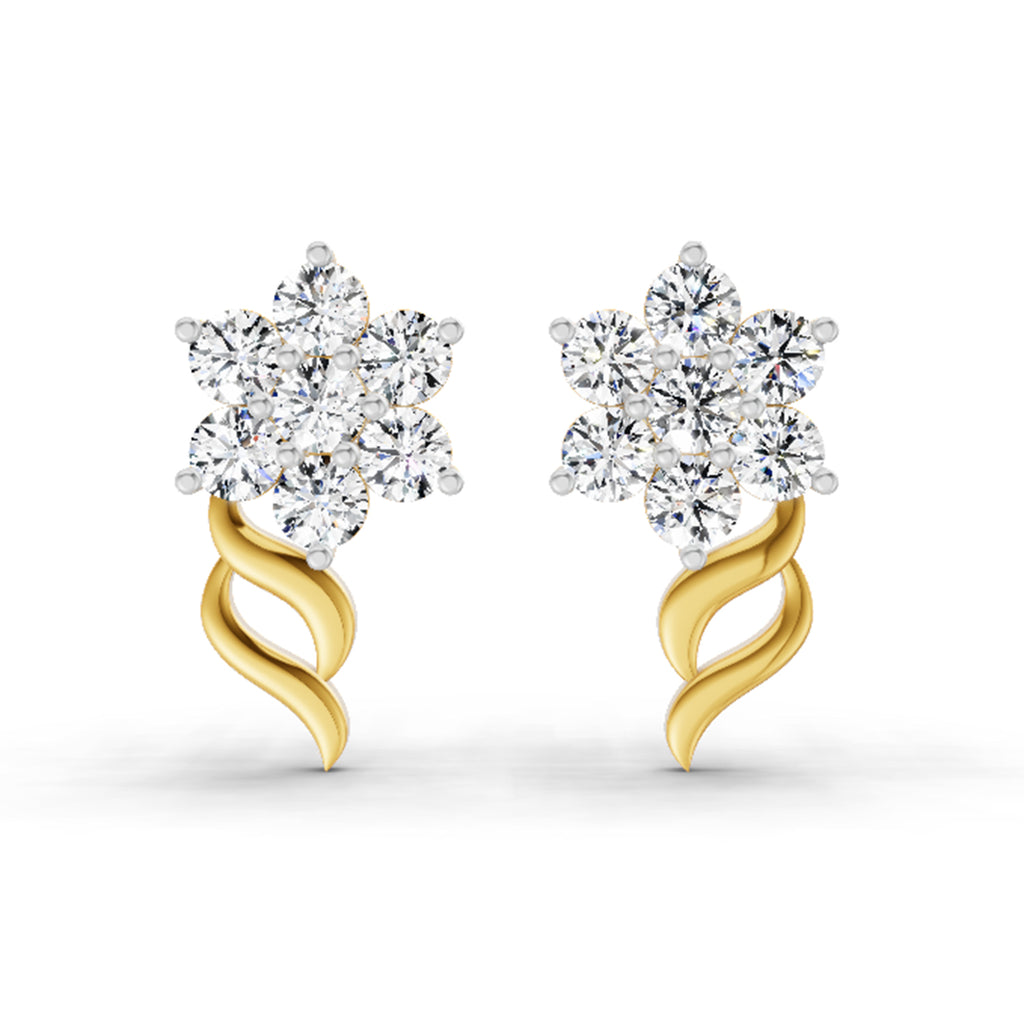 0.97 Ct  Round Shape Diamond Floral Stud Earrings | 14K Rose Gold