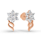 0.97 Ct  Round Shape Diamond Floral Stud Earrings | 14K Rose Gold