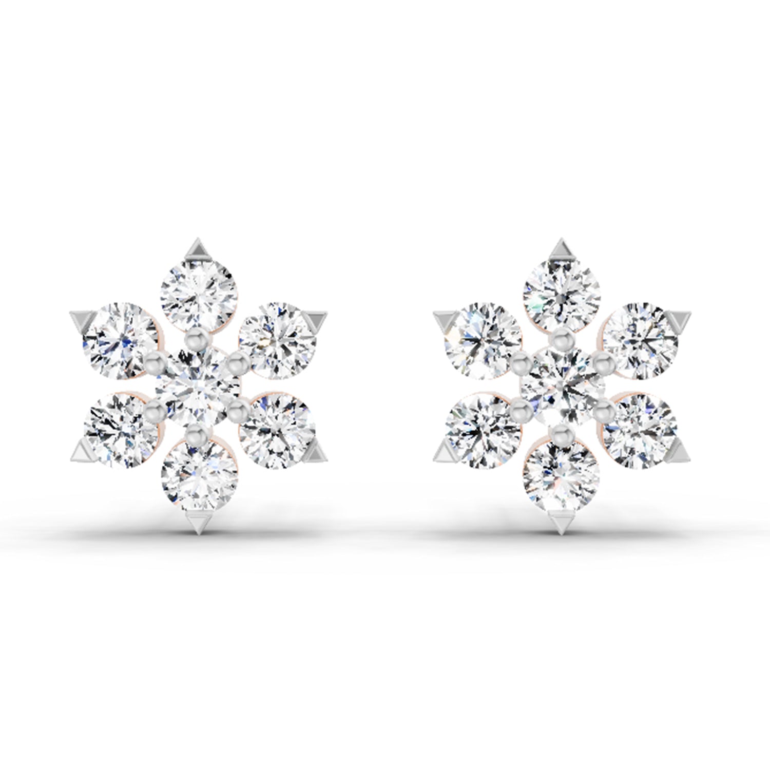 0.98 Ct  Round Shape Diamond Floral Cluster Stud Earrings | 14K Rose Gold