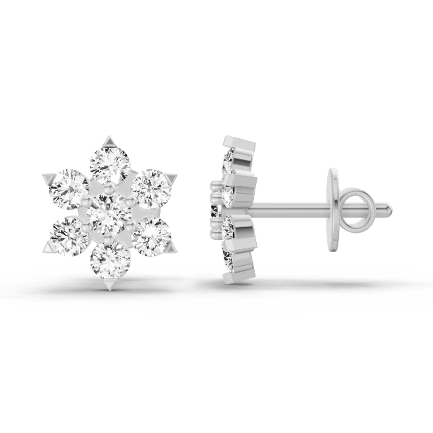 0.98 Ct  Round Shape Diamond Floral Cluster Stud Earrings | 14K Rose Gold