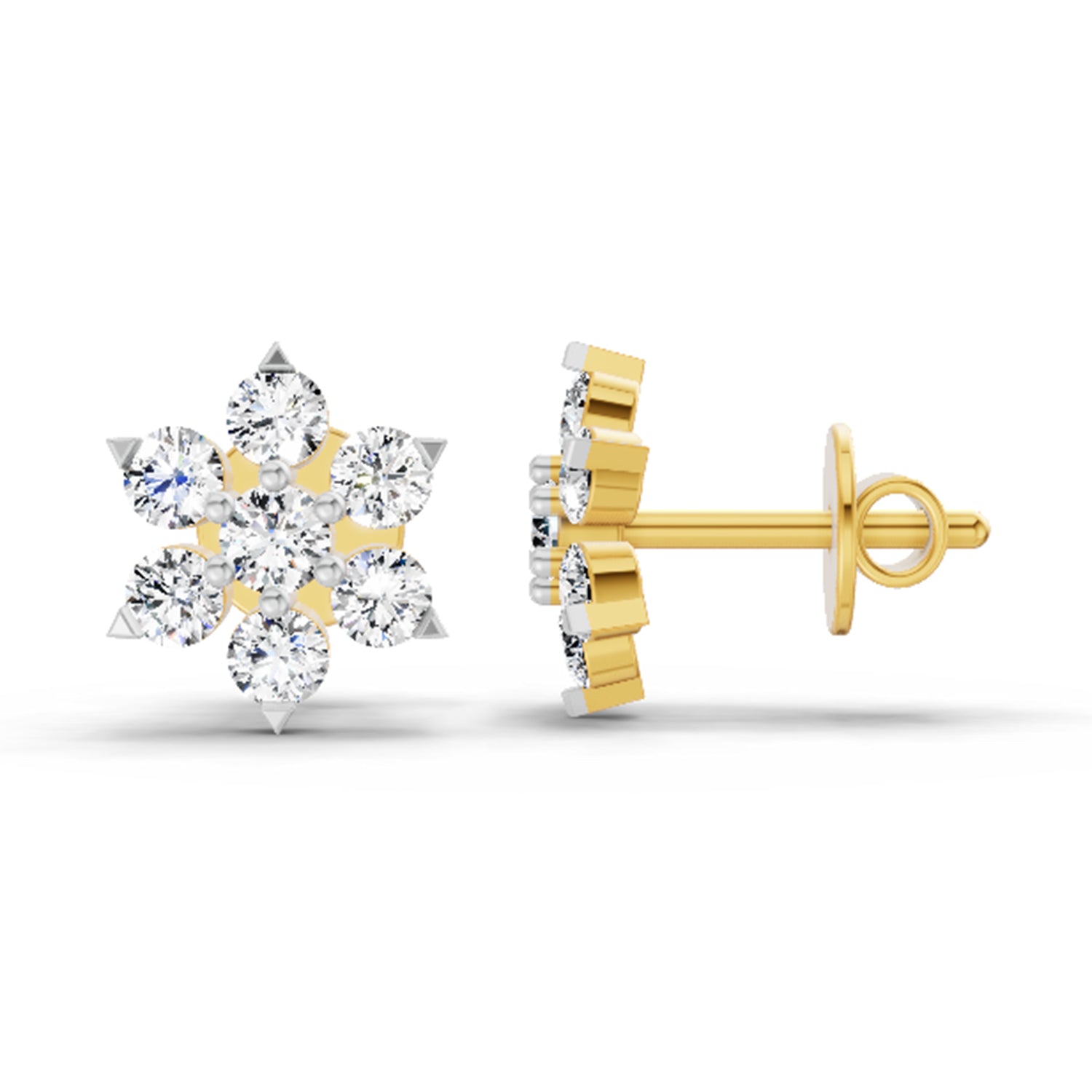0.98 Ct  Round Shape Diamond Floral Cluster Stud Earrings | 14K Rose Gold