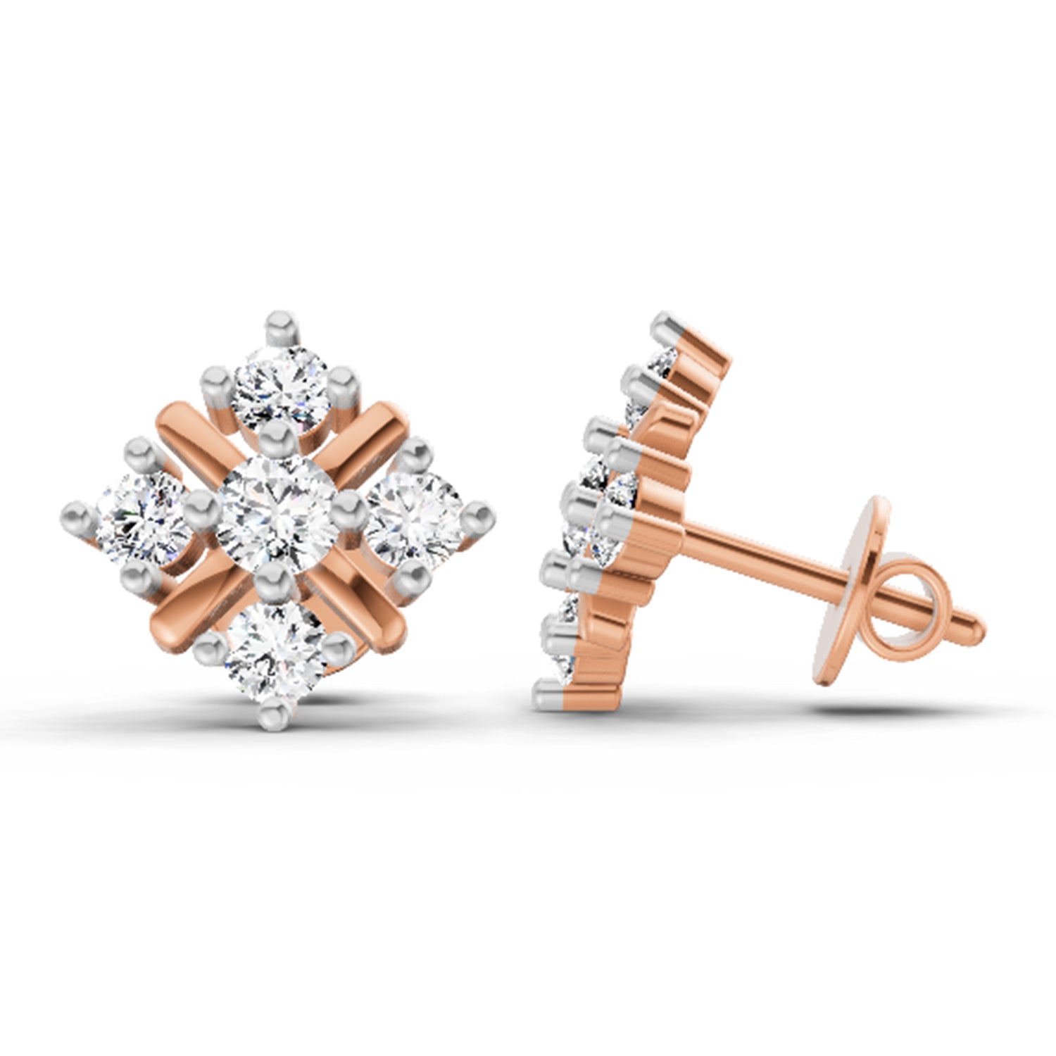 0.98 Ct  Round Shape Diamond Stud Earrings | 14K Rose Gold