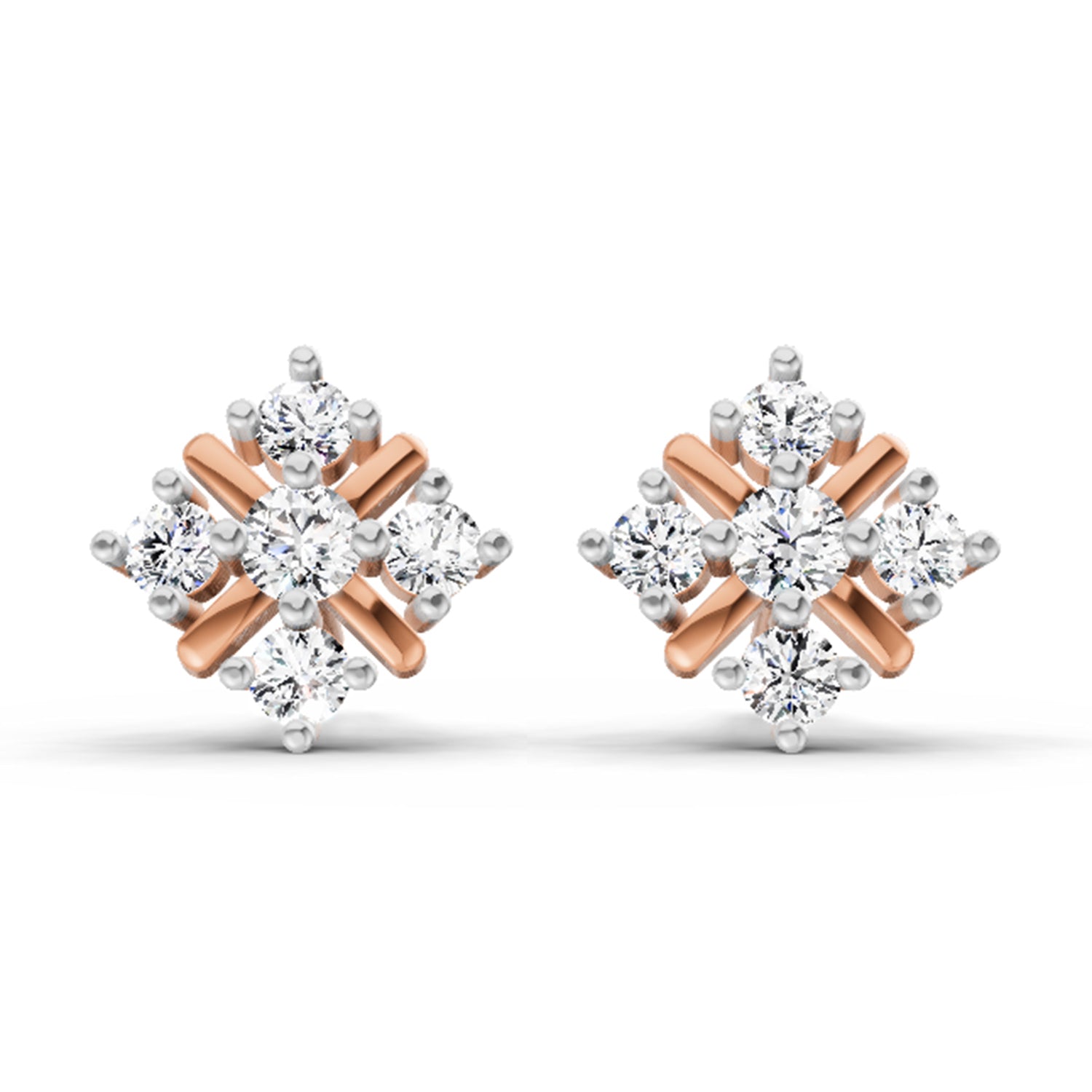 0.98 Ct  Round Shape Diamond Stud Earrings | 14K Rose Gold