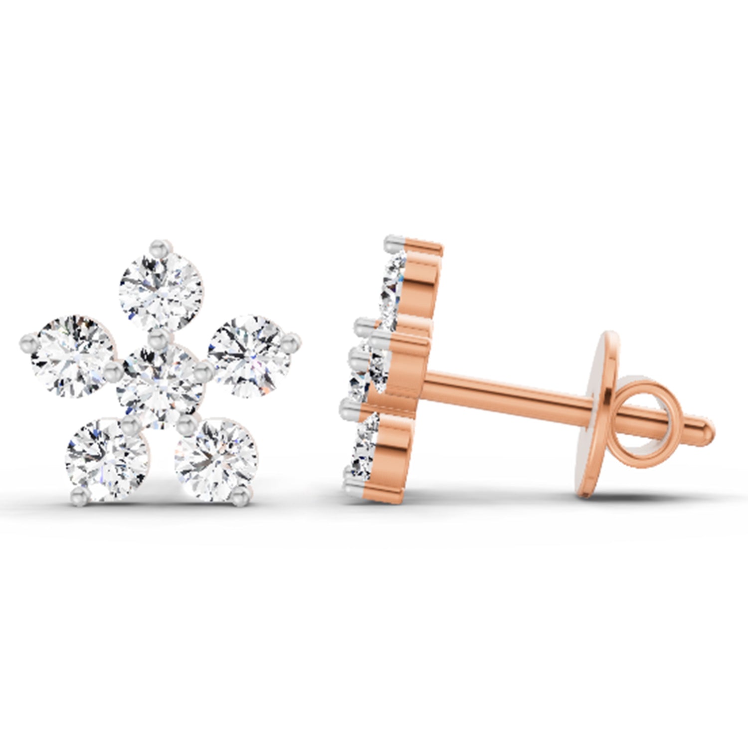 0.44 Ct  Round Shape Diamond Floral Stud Earrings | 14K Rose Gold