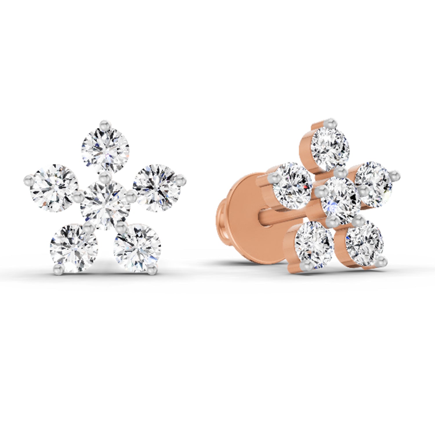 0.44 Ct  Round Shape Diamond Floral Stud Earrings | 14K Rose Gold