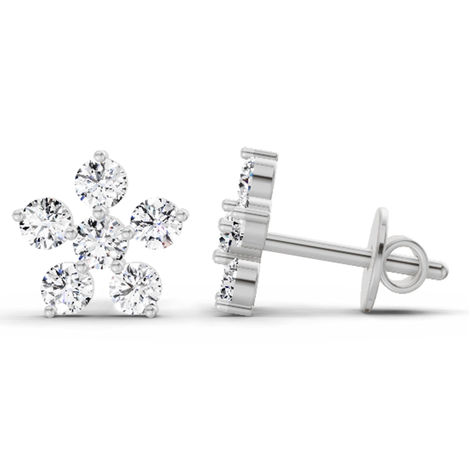 0.44 Ct  Round Shape Diamond Floral Stud Earrings | 14K White Gold