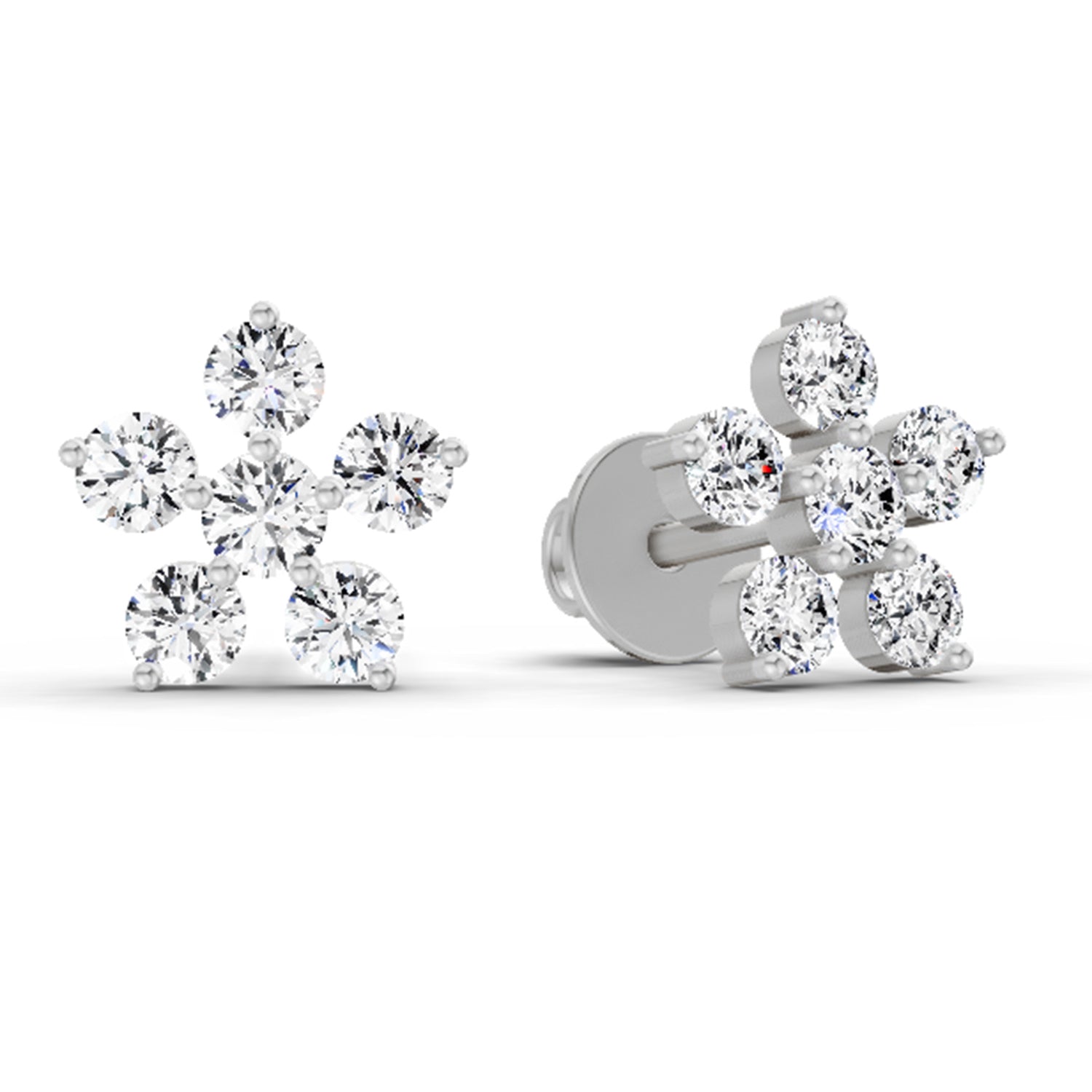 0.44 Ct  Round Shape Diamond Floral Stud Earrings | 14K White Gold