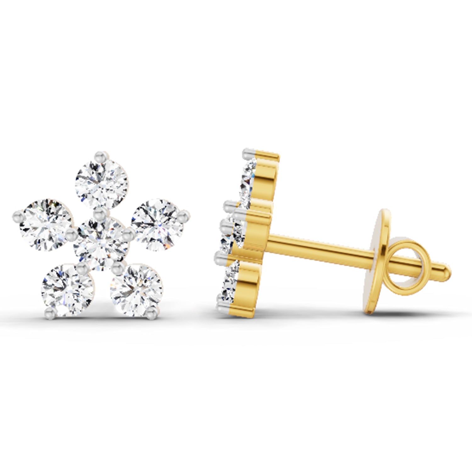 0.44 Ct  Round Shape Diamond Floral Stud Earrings | 14K Yellow Gold