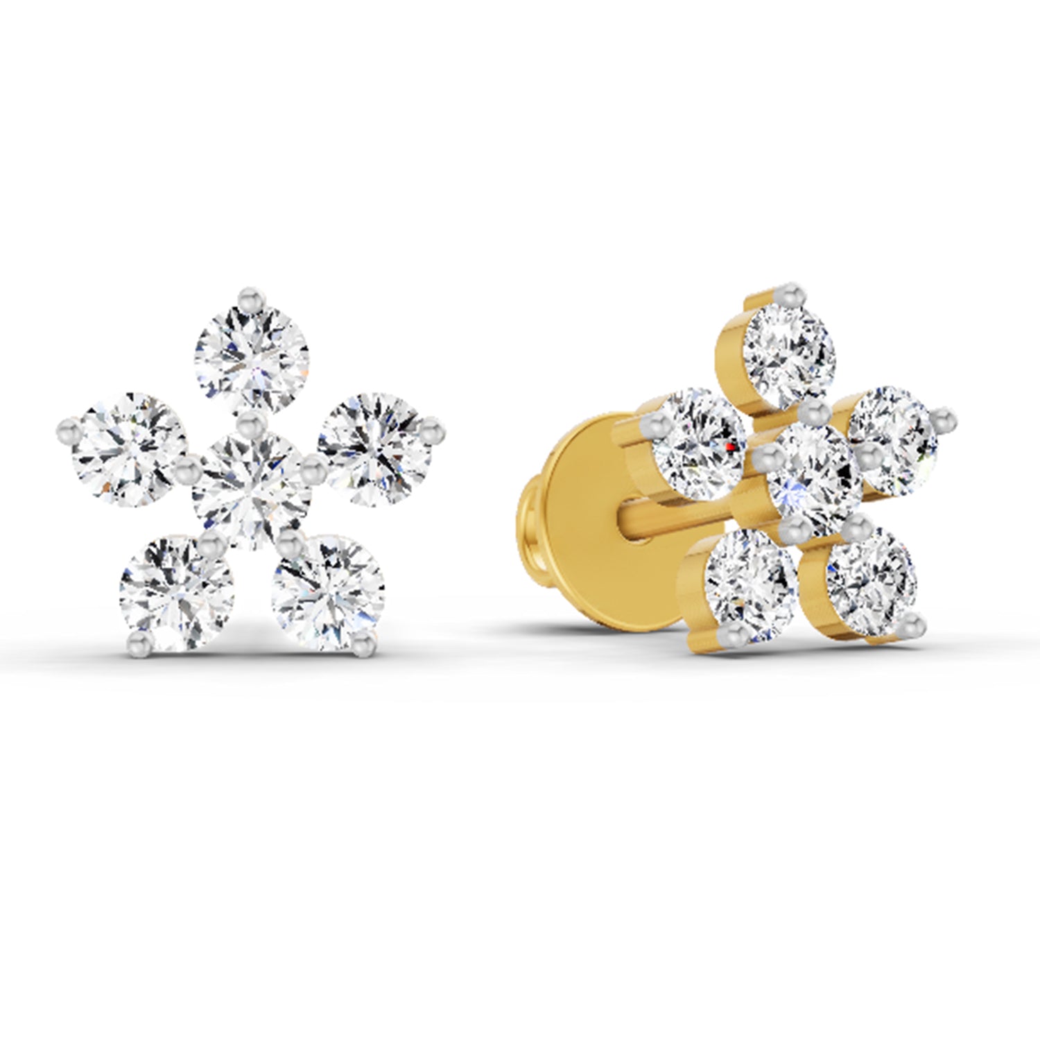 0.44 Ct  Round Shape Diamond Floral Stud Earrings | 14K Yellow Gold