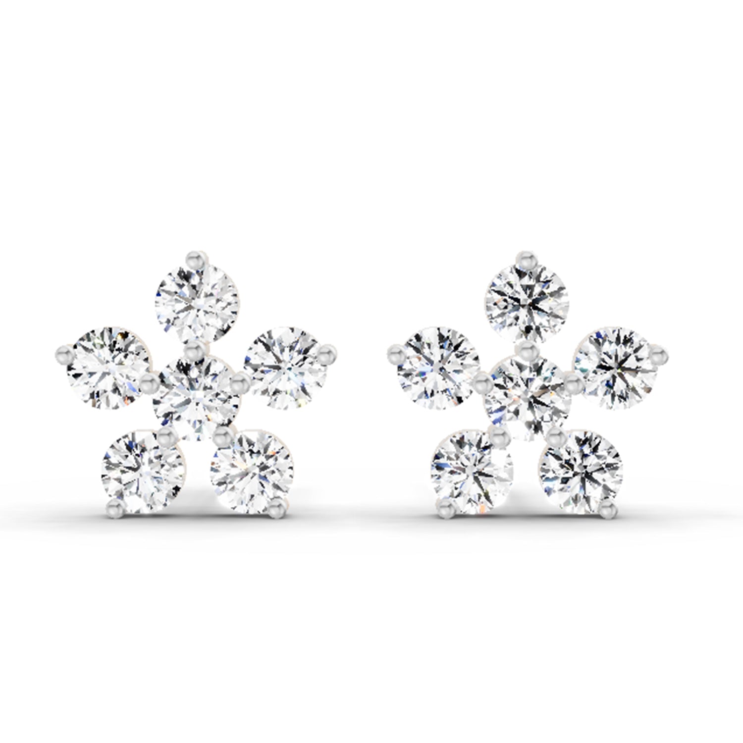 0.44 Ct  Round Shape Diamond Floral Stud Earrings | 14K Yellow Gold