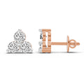 1 Ct  Round Shape Diamond 3 Stone Stud Earrings | 14K Rose Gold