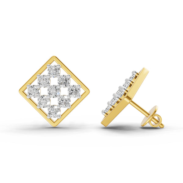 1 Carat Round Shape | 925 Sterling Silver Yellow Gold Plated Square Fashion Earrings
