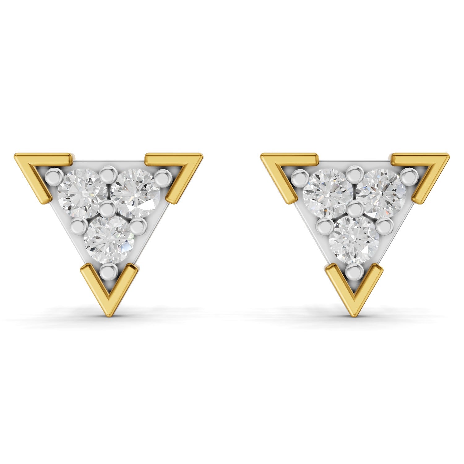 1 Carat Round Shape | 925 Sterling Silver Yellow Gold Plated Triangle Fashion Earrings