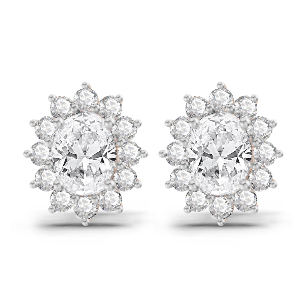 1.25 Ct  Oval Shape Halo Diamond Stud Earrings | 14K Rose Gold