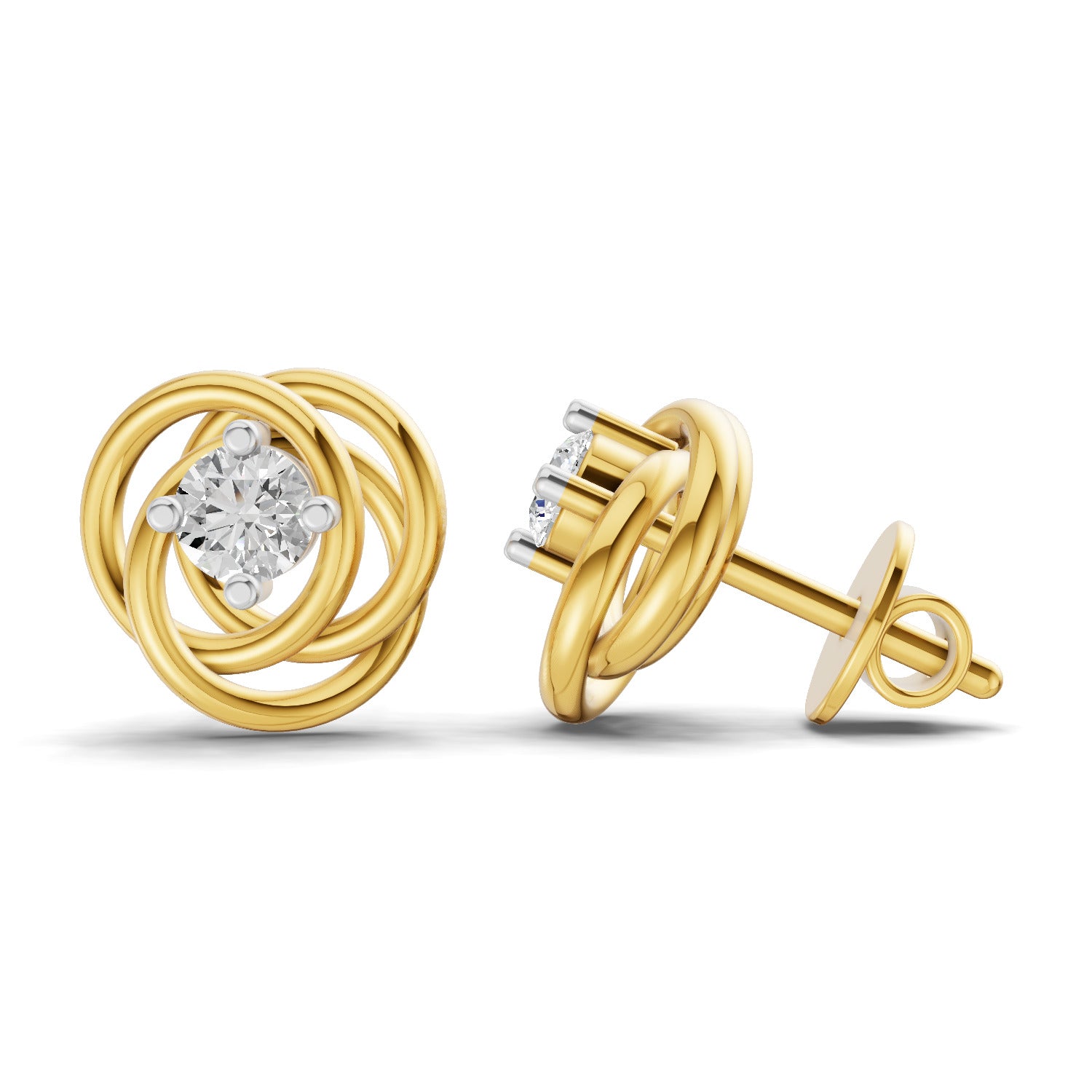 0.27 Carat Round Shape | 925 Sterling Silver Gold Plated Eternal Knot Diamond Stud Earrings