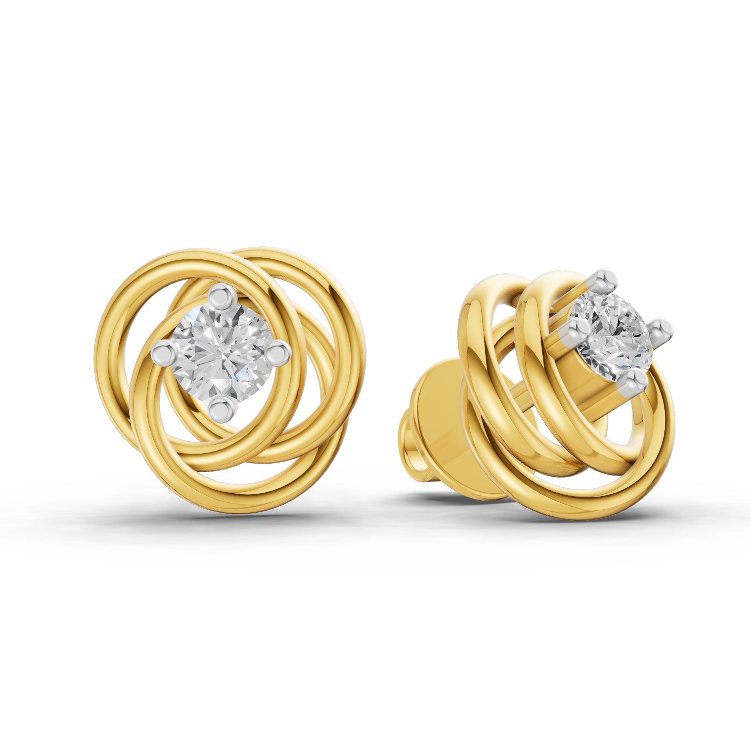 0.27 Carat Round Shape | 925 Sterling Silver Gold Plated Eternal Knot Diamond Stud Earrings
