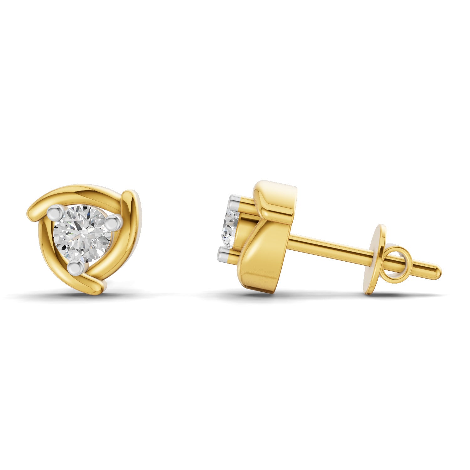 0.29 Carat Round Shape | 925 Sterling Silver Yellow Gold Plated Fashion Stud Earrings
