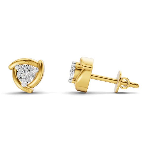 0.29 Carat Round Shape | 925 Sterling Silver Yellow Gold Plated Fashion Stud Earrings