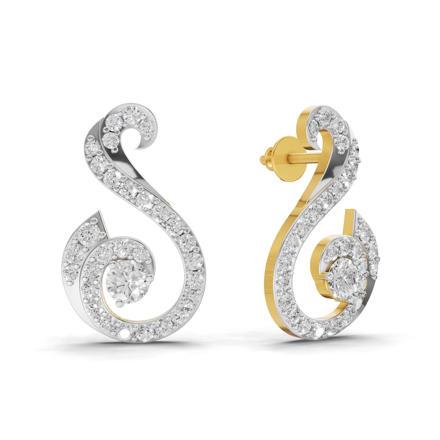 1.13 Carat Round Shape | 925 Sterling Silver Yellow Gold Plated Swirl Fashion Earrings