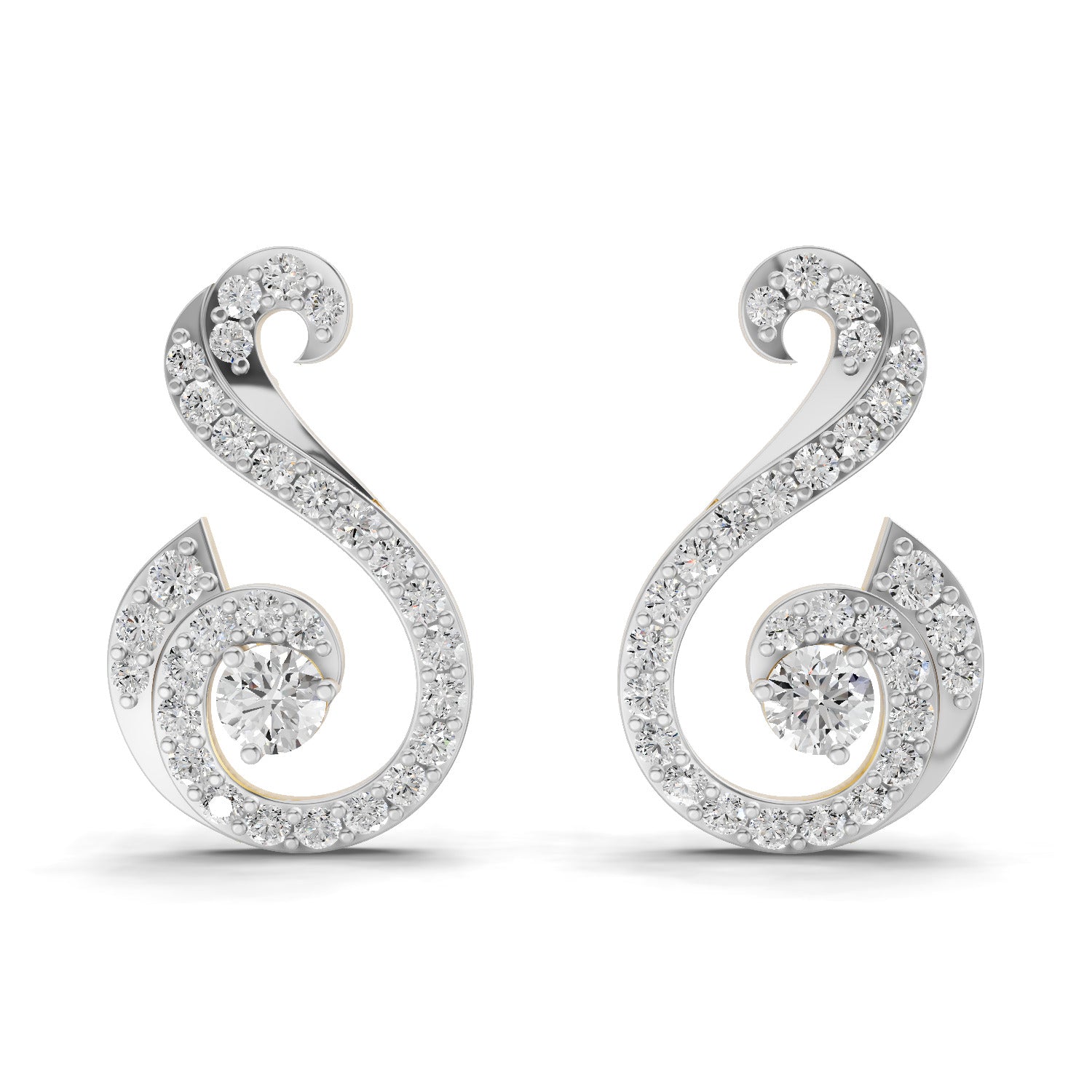 1.13 Carat Round Shape | 925 Sterling Silver Yellow Gold Plated Swirl Fashion Earrings