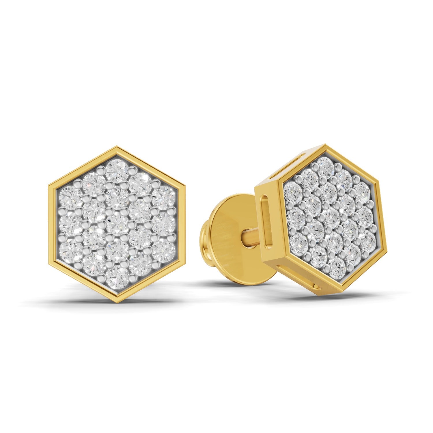 0.3 Carat Round Shape | 925 Sterling Silver Yellow Gold Plated Hexagon Cluster Earrings