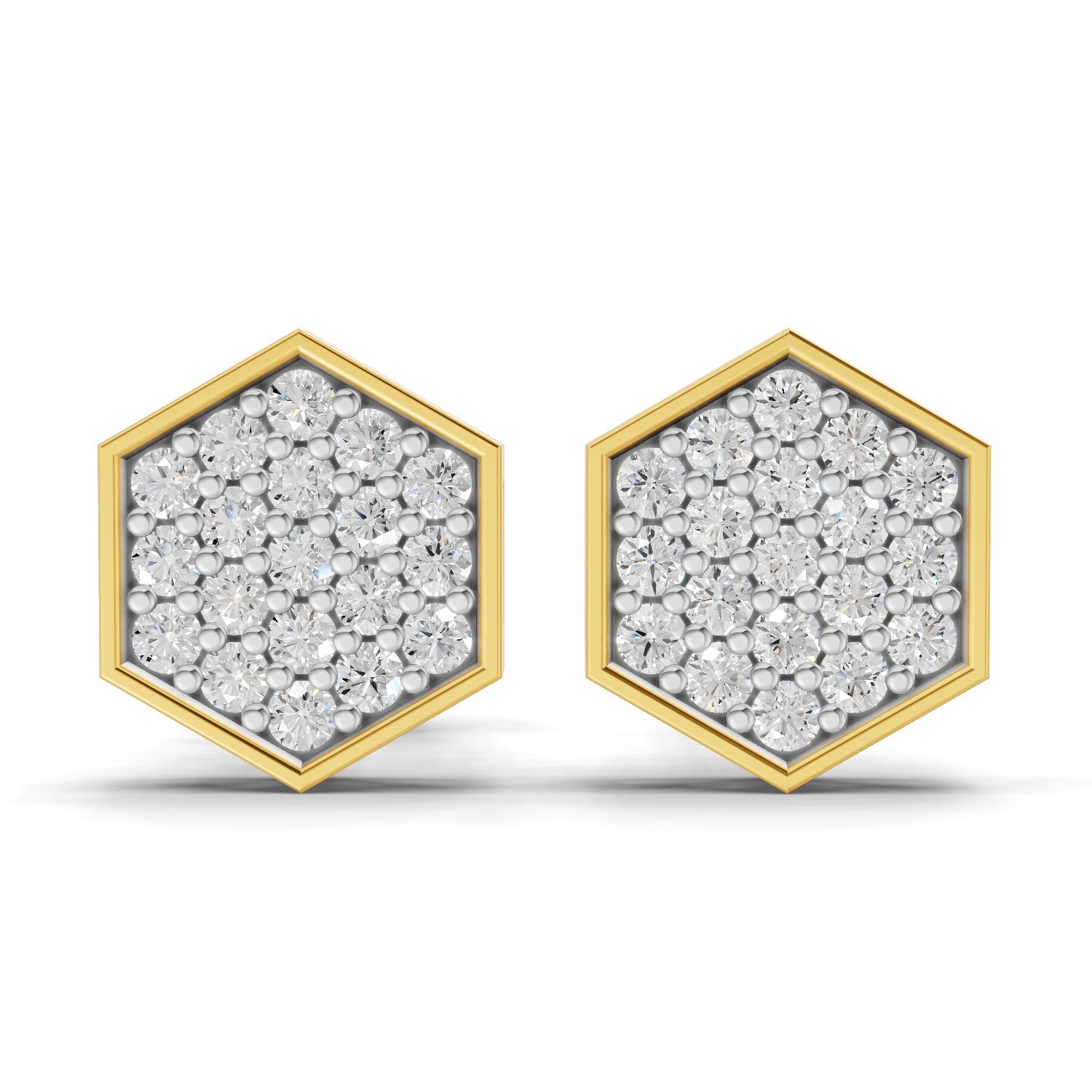 0.3 Carat Round Shape | 925 Sterling Silver Yellow Gold Plated Hexagon Cluster Earrings