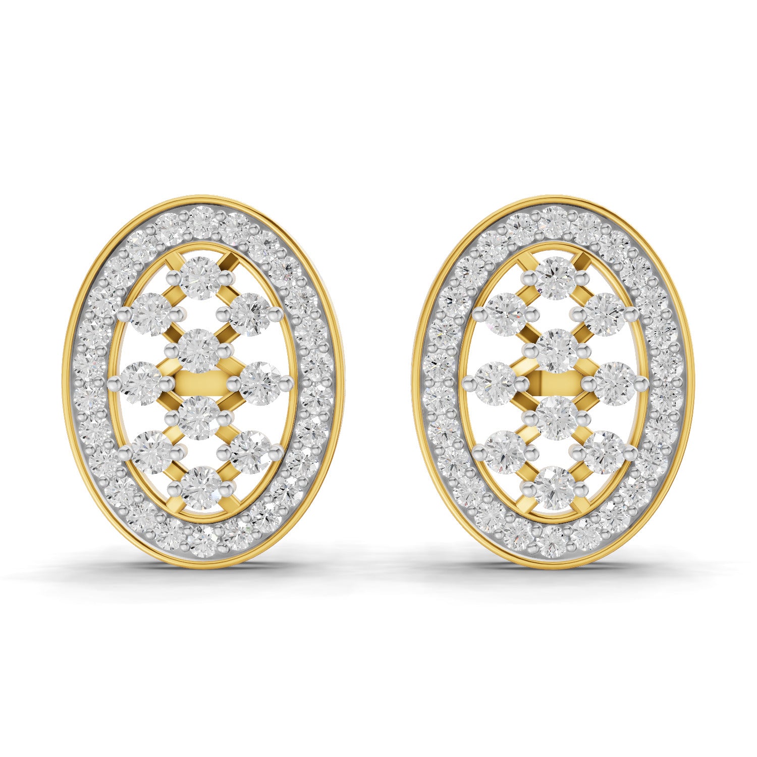 1.12 Carat Round Shape | 925 Sterling Silver Yellow Gold Plated Oval Fashion Earrings