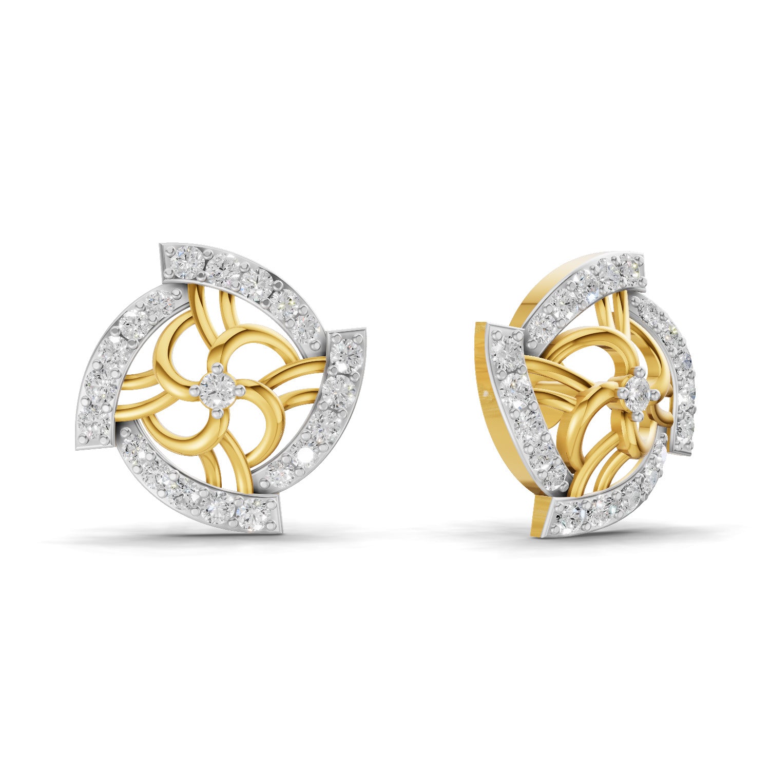0.78 Carat Round Shape | 925 Sterling Silver Yellow Gold Plated Fashion Earrings