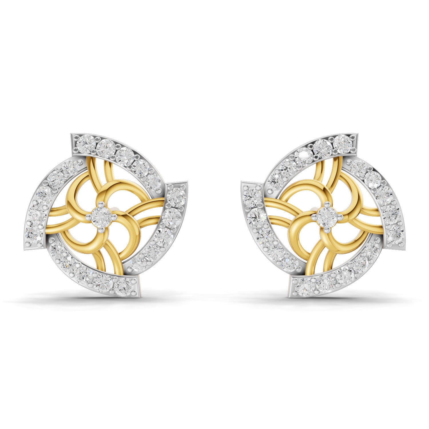 0.78 Carat Round Shape | 925 Sterling Silver Yellow Gold Plated Fashion Earrings
