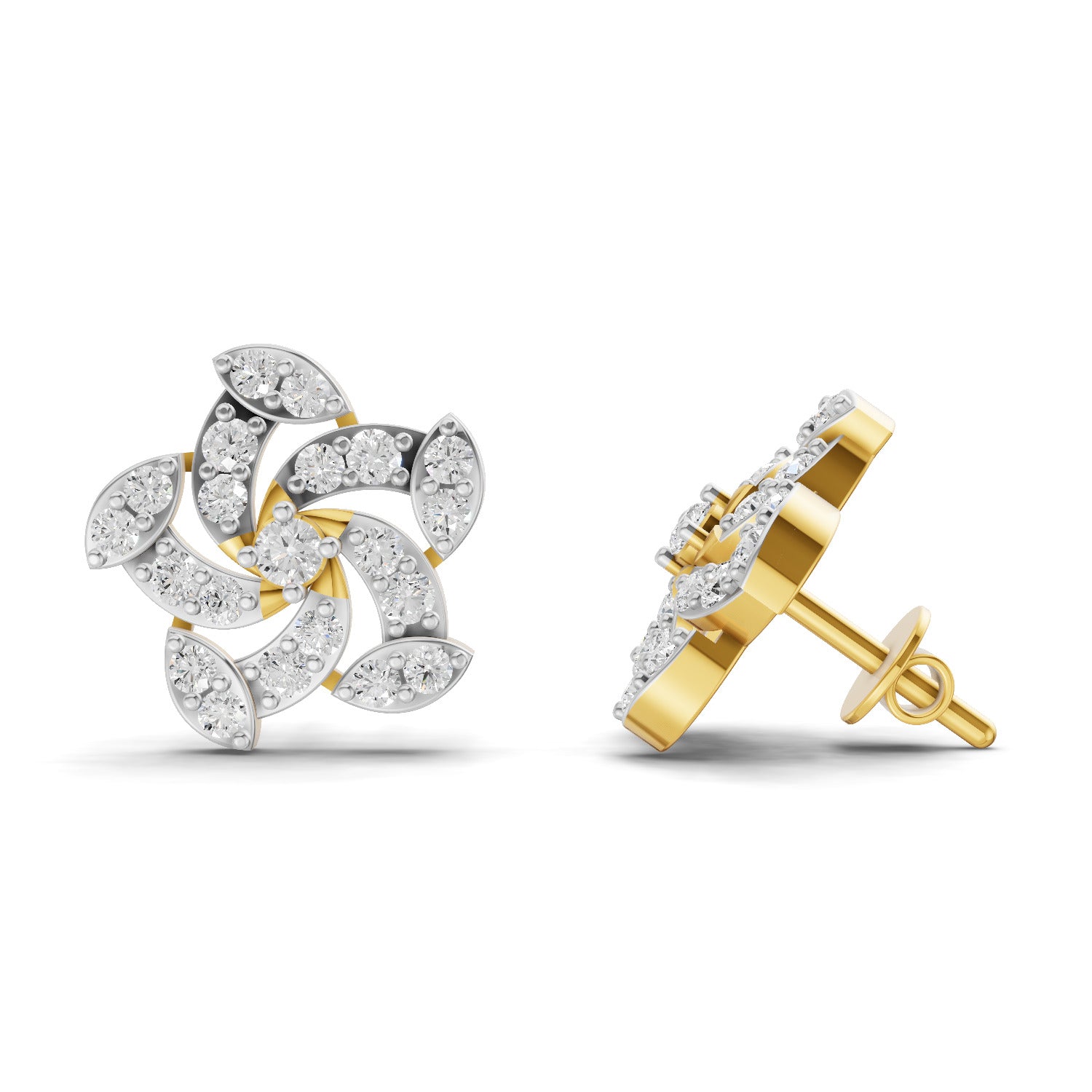 0.67 Carat Round Shape | 925 Sterling Silver Yellow Gold Plated Floral Earrings