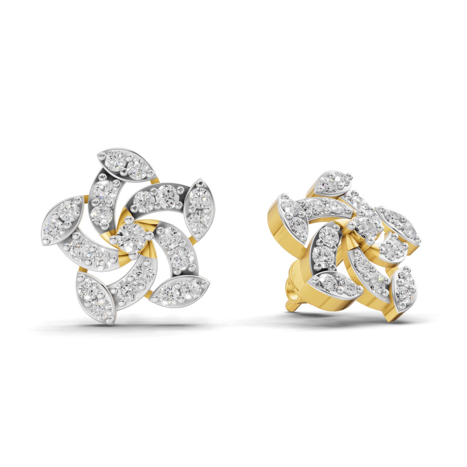 0.67 Carat Round Shape | 925 Sterling Silver Yellow Gold Plated Floral Earrings