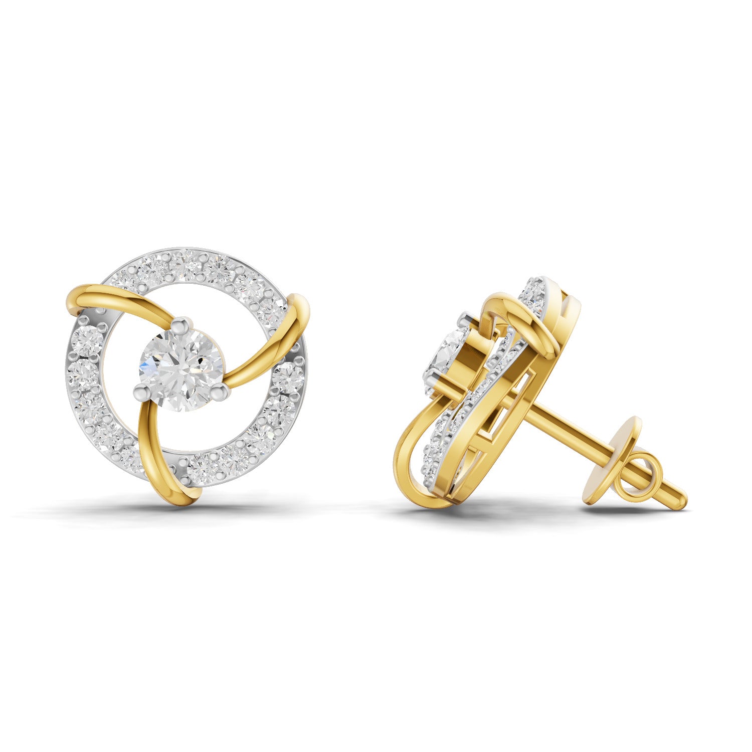 0.57 Carat Round Shape | 925 Sterling Silver Yellow Gold Plated Fashion Earrings